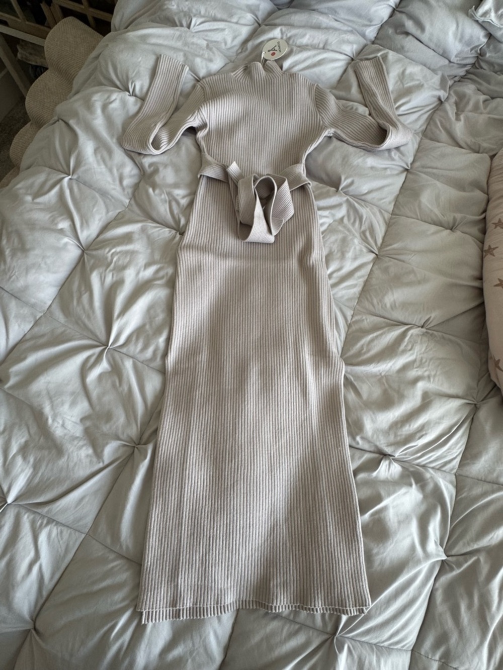 Anrabess Ribbed Knit Midi Dress in Beige